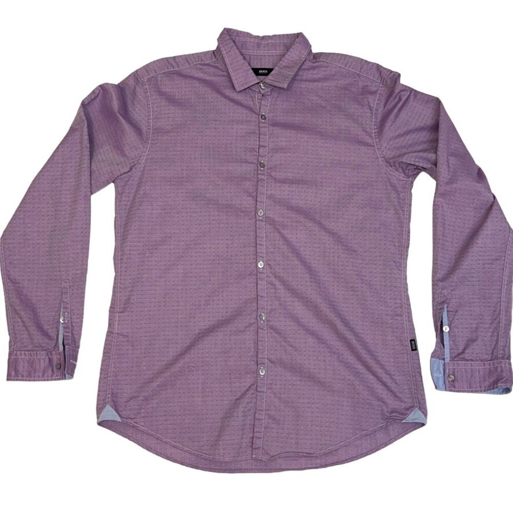HUGO BOSS Polka Dot Purple Long Sleeve Dress Shirts for Men Sz Large